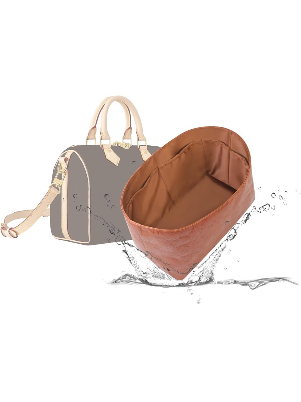 Women's Brown Leather Handbag Organizer Insert